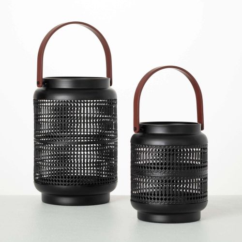 Sullivans 10.5" & 7.25" Modern Black Caged Lantern Set of 2, Metal Sullivans 10.5" & 7.25" Modern Black Caged Lantern Set of 2, Metal