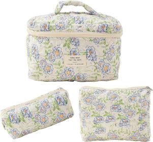 Cosmetic Bags for Women(3 pcs) Cute Floral Makeup Bag, Organizer Storage Make Up Bag,Travel Toiletry bags,Handbags Purses (Color: picture shows)